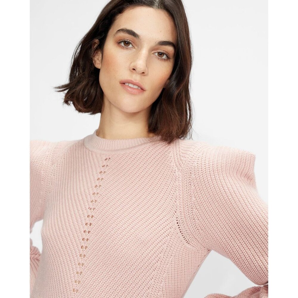 Ted Baker Sunniee Sweater Size 10 Puff Shoulder Structured Shoulder Soft Pink